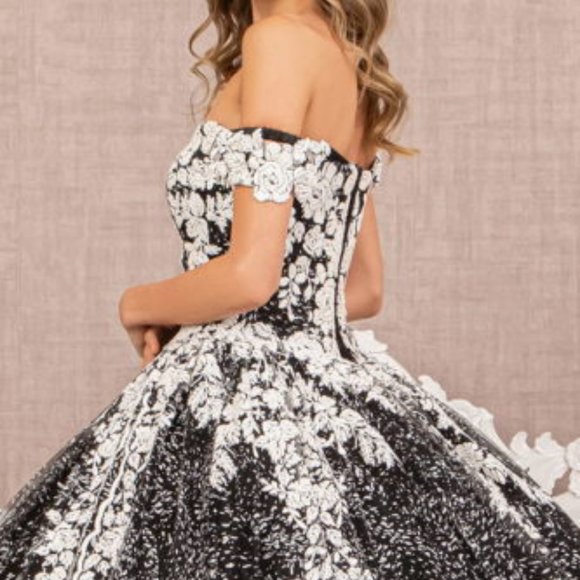 NEW OFF THE SHOULDER SLEEVELESS BALL GOWN WITH MESH CAPE & LACE UP BACK GL3168 - Picture 8 of 11